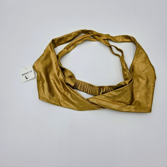 NWT Roxelle Hawaii Twist Front Halter Bikini Top L Metallic Gold Swimsuit - Picture 1 of 10